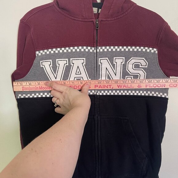 VANS Boys Sweatshirt Medium Red Black Hoodie Colorblock Logo Full Zip T5 - Picture 4 of 8